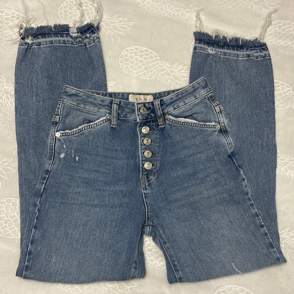 Free People We the Free Hi Rise Button Fly Raw Hem Jeans Size 26